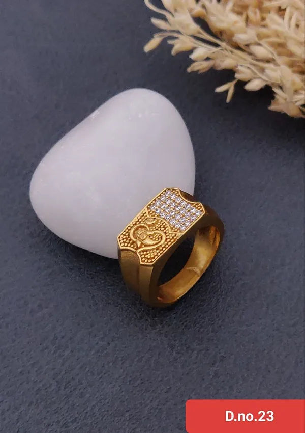 Trendy Om Design Gold Plated Diamond Finger Ring For men & Boys