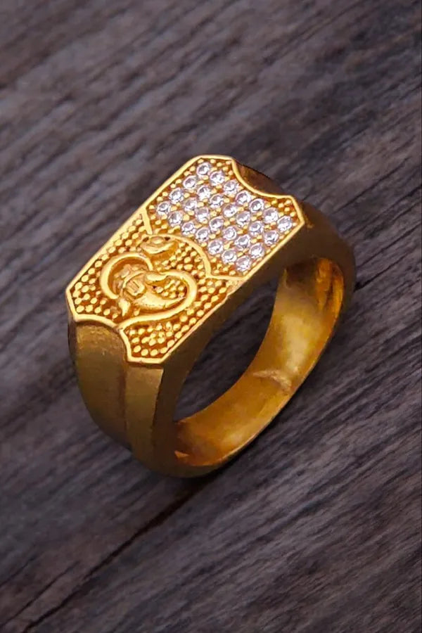 Trendy Om Design Gold Plated Diamond Finger Ring For men & Boys