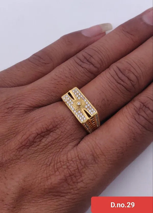 Brass Cubic Zirconia Gold Plated Ring for Men & Boys