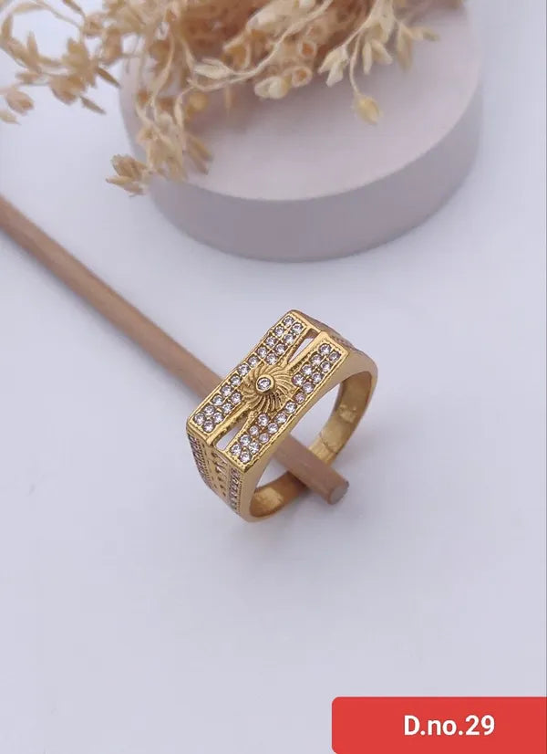 Brass Cubic Zirconia Gold Plated Ring for Men & Boys