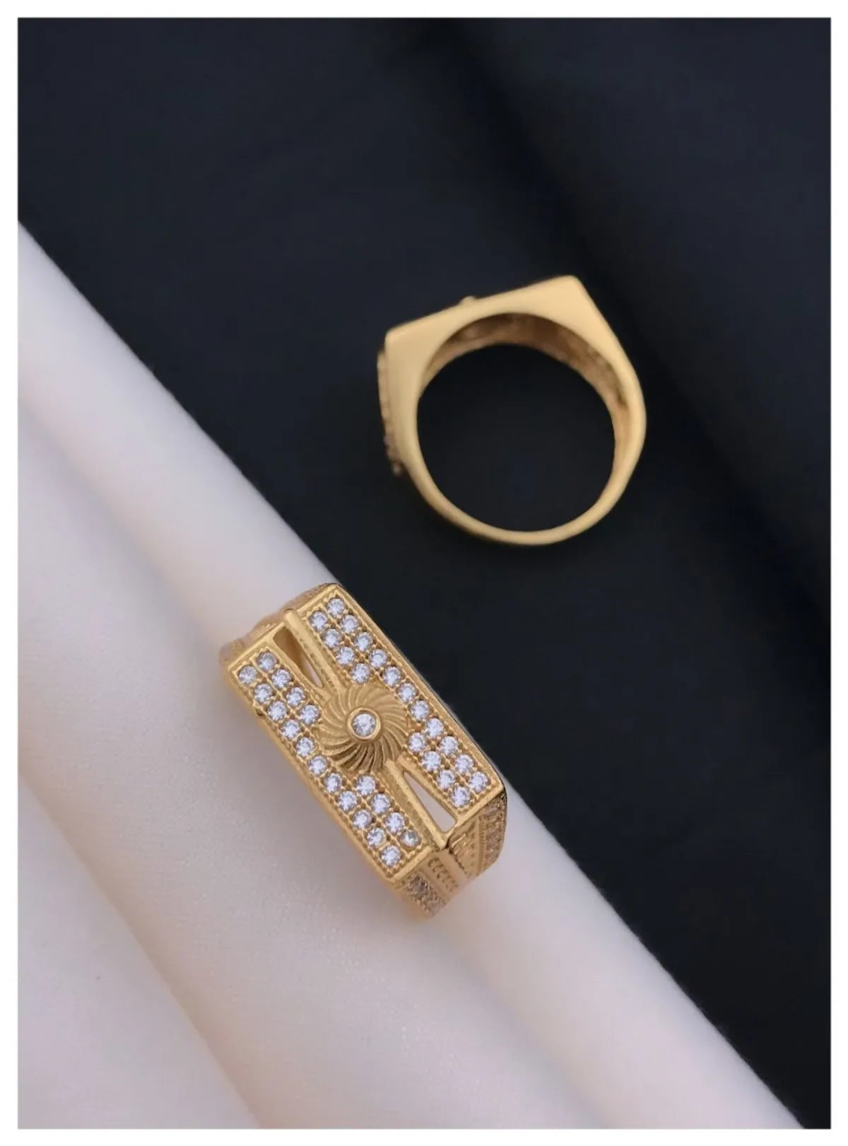 Brass Cubic Zirconia Gold Plated Ring for Men & Boys