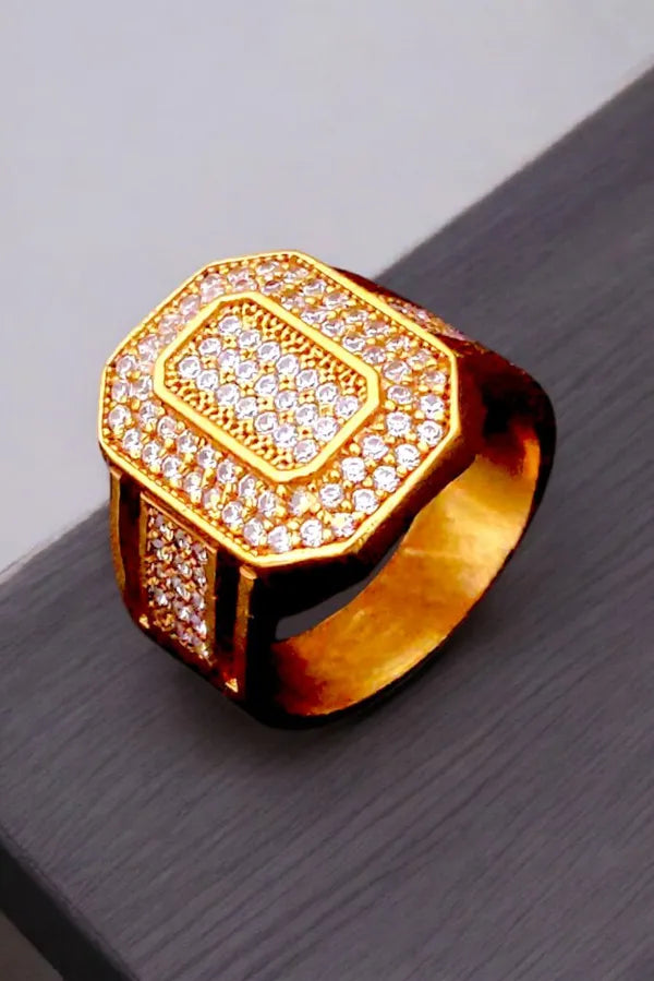 Regal Shimmer Gold Finger Ring�with Diamond for Boys & Men