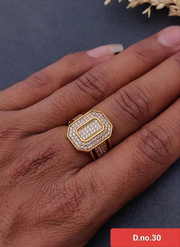 Regal Shimmer Gold Finger Ring�with Diamond for Boys & Men