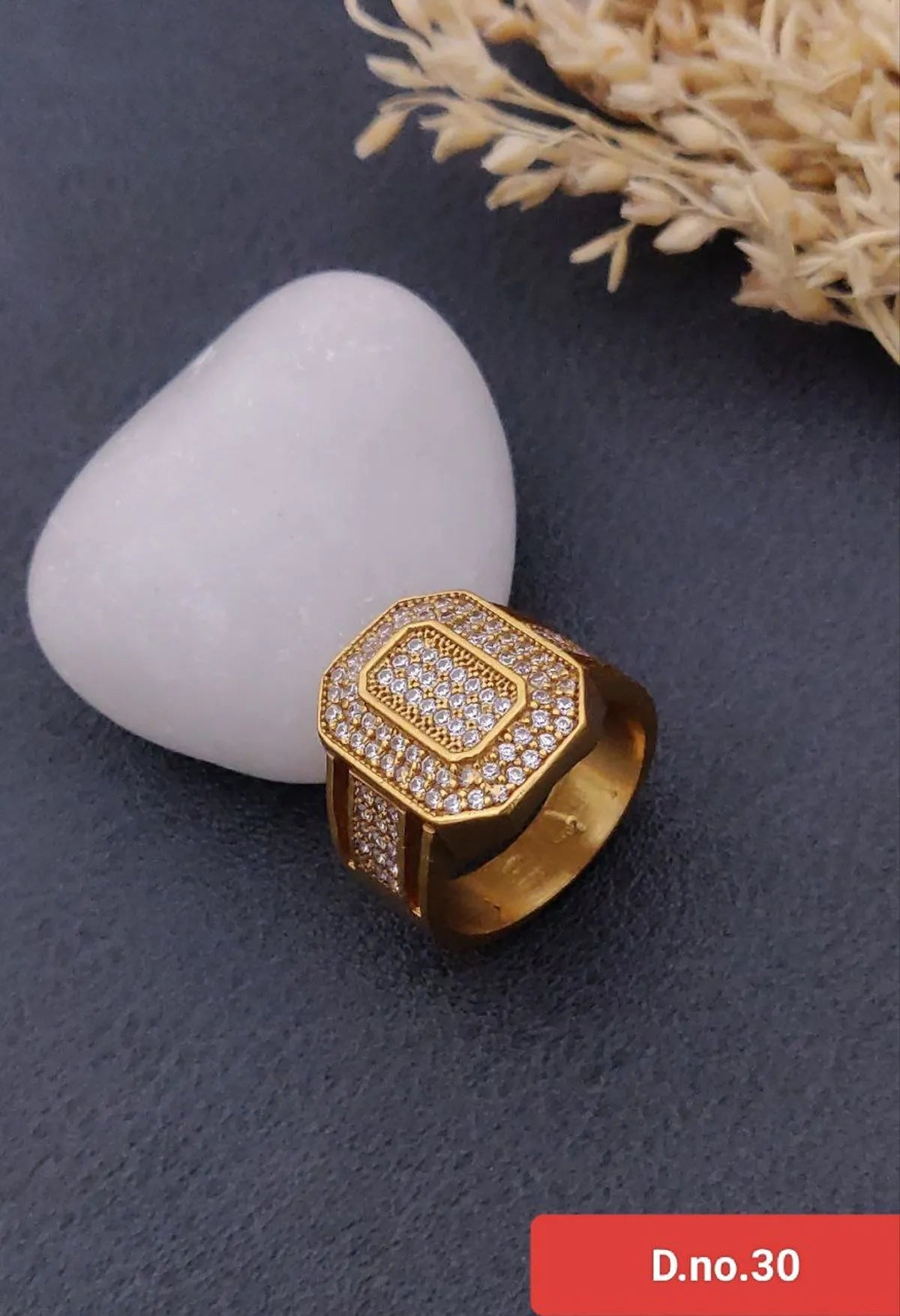 Regal Shimmer Gold Finger Ring�with Diamond for Boys & Men
