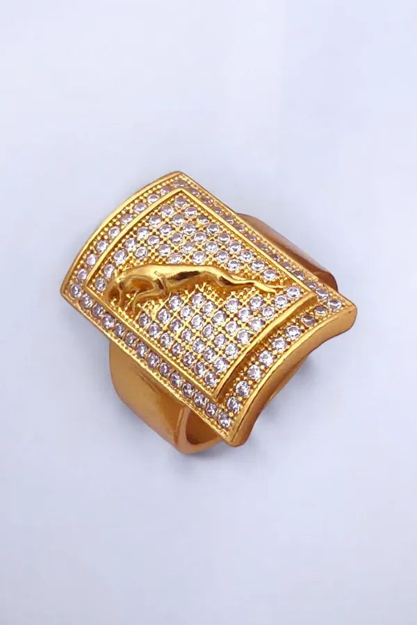 Square in Square with jaguar diamond Ring for Boys & Men