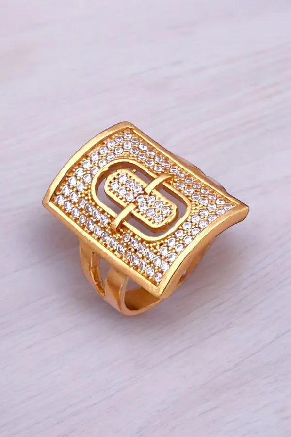 Stylish Gold Plated AD Diamond Men & Boys Ring