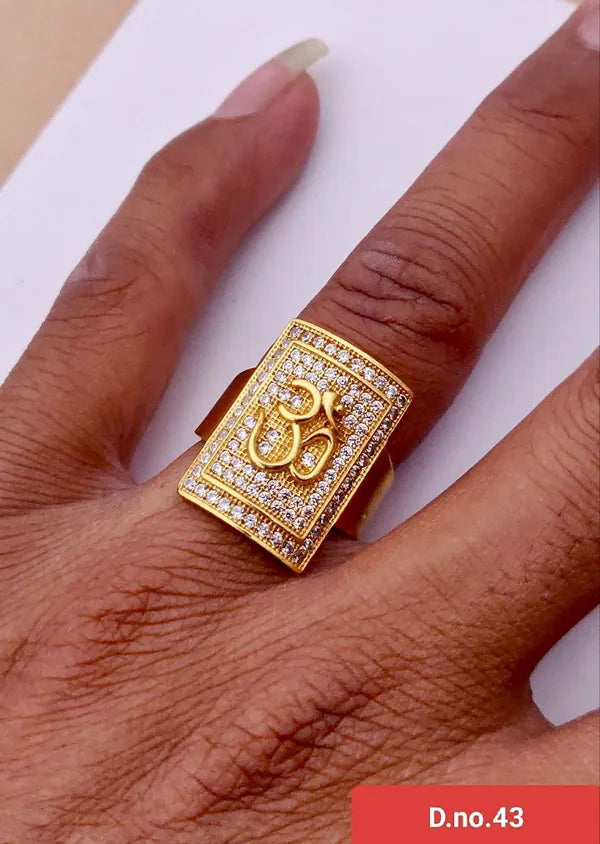 Stylish Gold Plated Om Diamond Finger Ring For Men & Boys