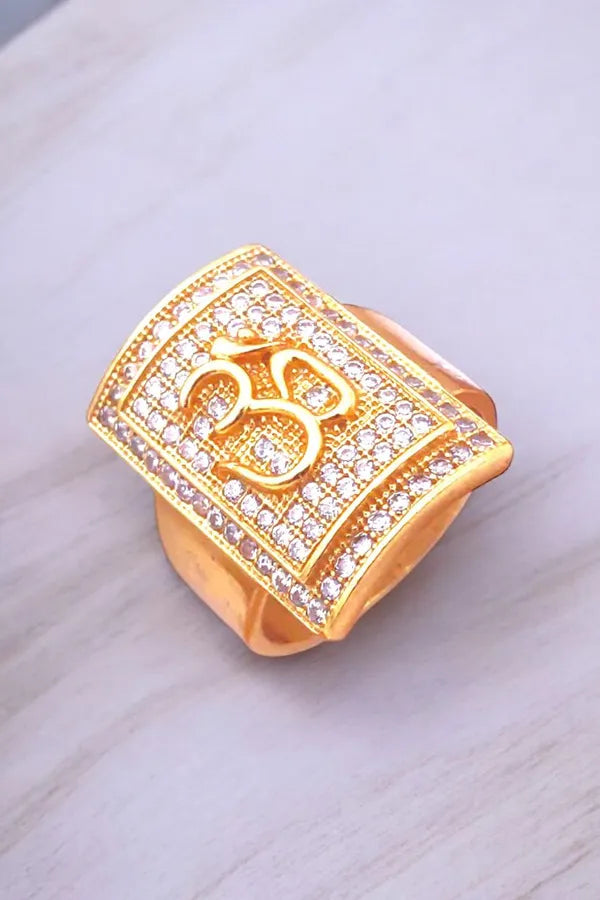 Stylish Gold Plated Om Diamond Finger Ring For Men & Boys