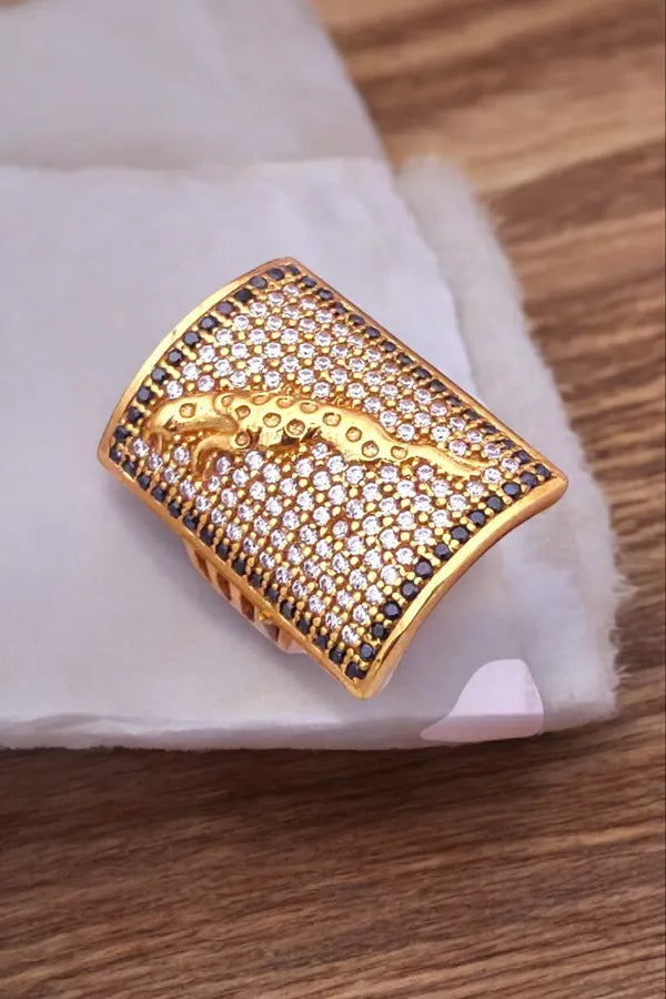 Stylish Jaguar Gold Plated Diamond Finger Ring For Men & boys