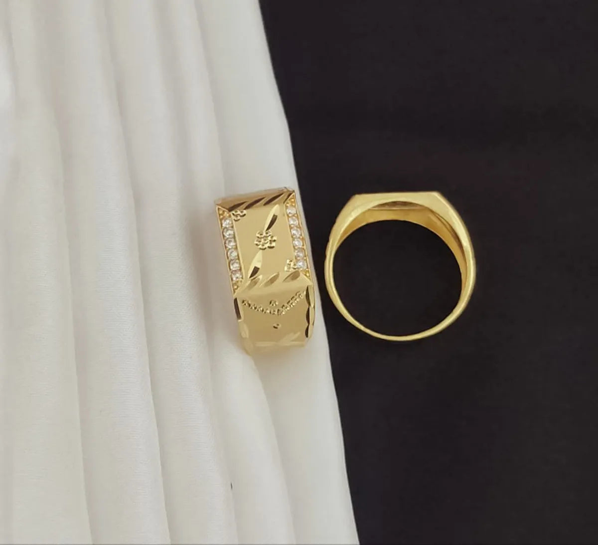 Real Gold Shiner Parellar Line Diamond with Dull Soll Ring for Men & Boys