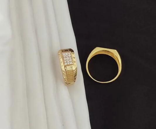 Real Gold Shiner Former Looking Diamond with Dull Soll Ring for Men & Boys