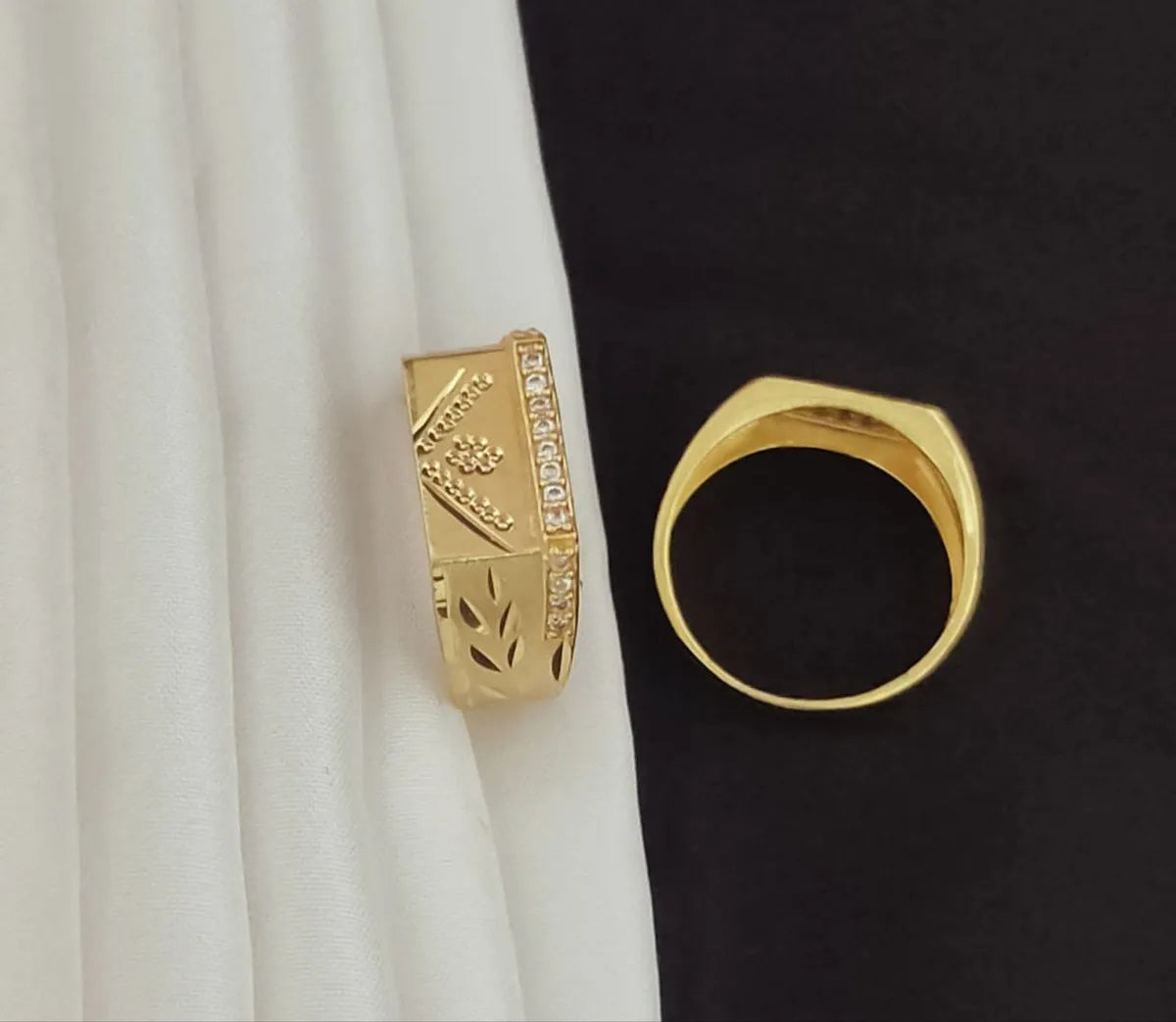 Real Gold Shiner Diamond with Flower Dull Soll Ring for Men & Boys