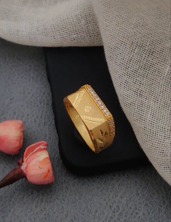 Real Gold Shiner Diamond with Flower Dull Soll Ring for Men & Boys