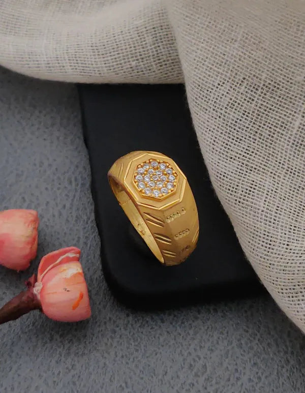 Real Gold Shiner Round shape Diamond Designed with Dull Soll Ring for Men & Boys