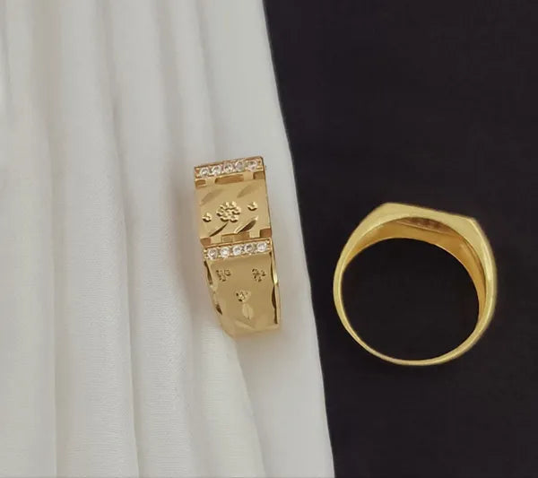 Real Gold Shiner Diamond with tree designed Dull Soll Ring for Men & Boys