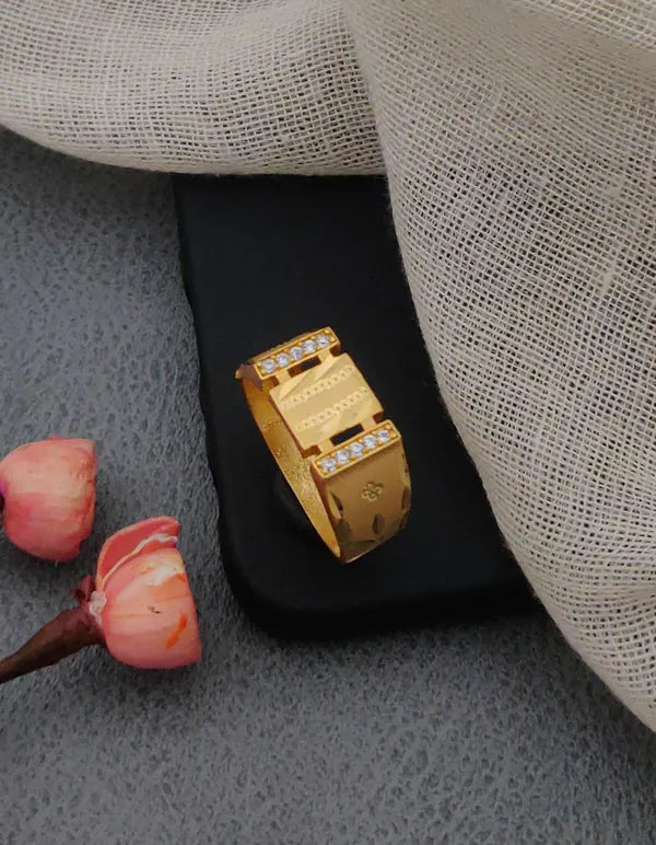 Real Gold Shiner Diamond with tree designed Dull Soll Ring for Men & Boys