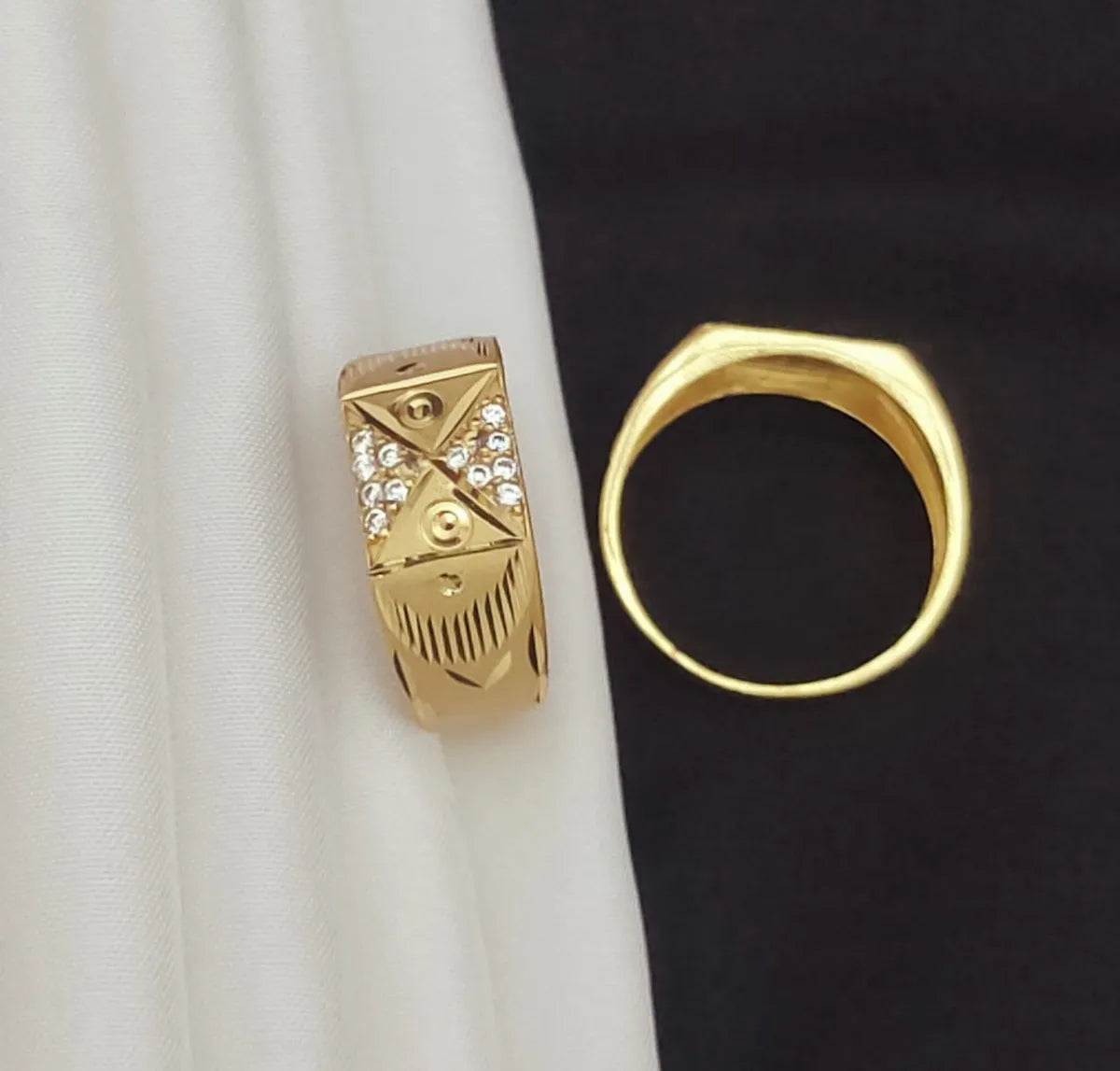 Real Gold Shiner Stylish Diamond with Dull Soll Ring for Men & Boys