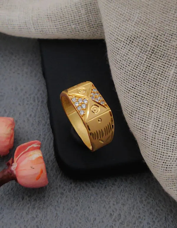 Real Gold Shiner Stylish Diamond with Dull Soll Ring for Men & Boys