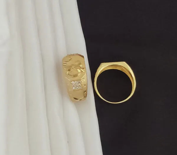 Real Gold Shiner Diamond with x cross Dull Soll Ring for Men & Boys