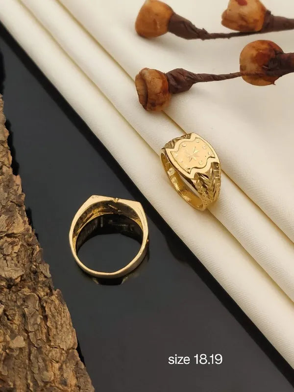 Real Gold Shiner Diamond with Om Dull Soll Ring for Men & Boys