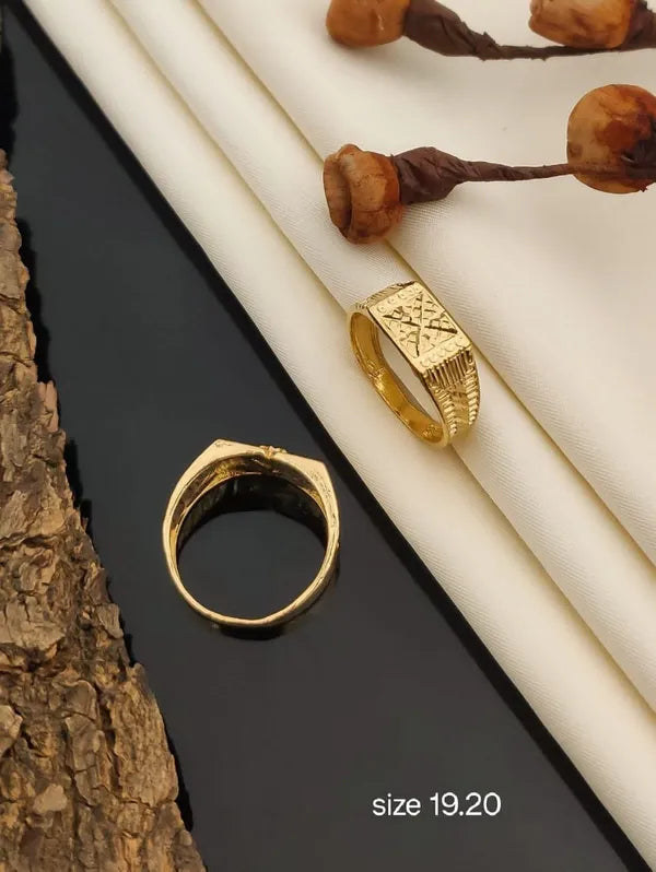 Real Gold Shiner Diamond with Star Dull Soll Ring for Men & Boys