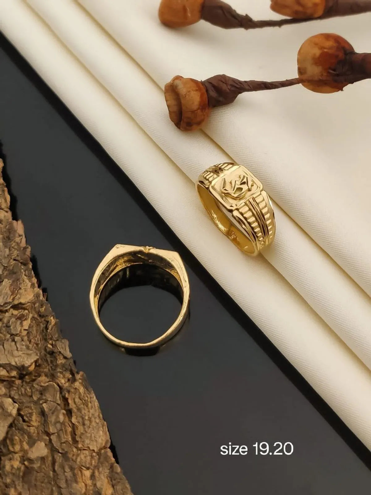 Real Gold Shiner Diamond with Om Designed Dull Soll Ring for Men & Boys