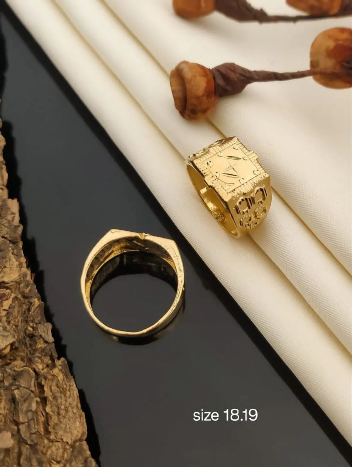 Real Gold Shiner Diamond with Dull Soll Rare Ring for Men & Boys