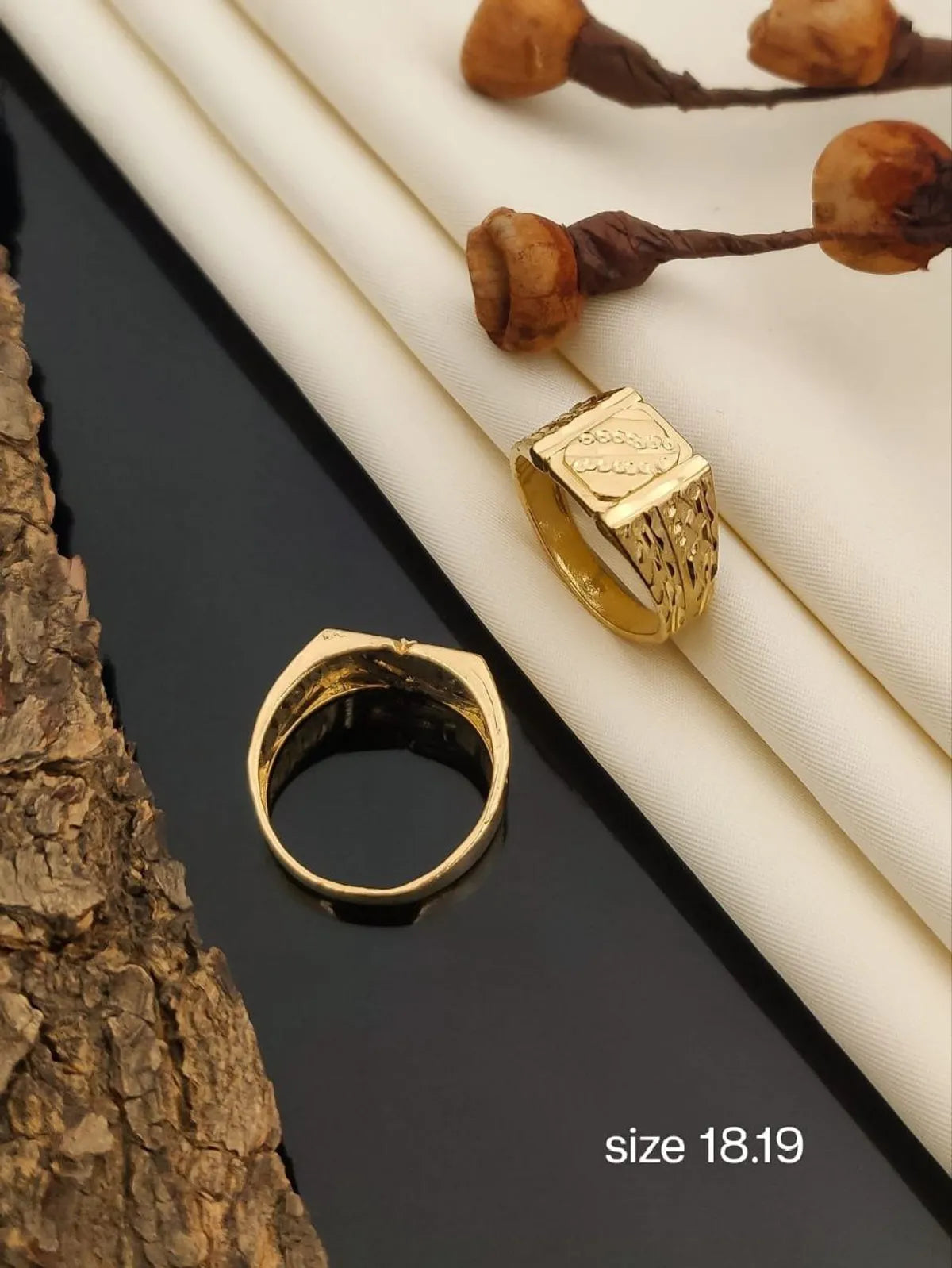 Real Gold Shiner Diamond with fasionable Dull Soll Ring for Men & Boys