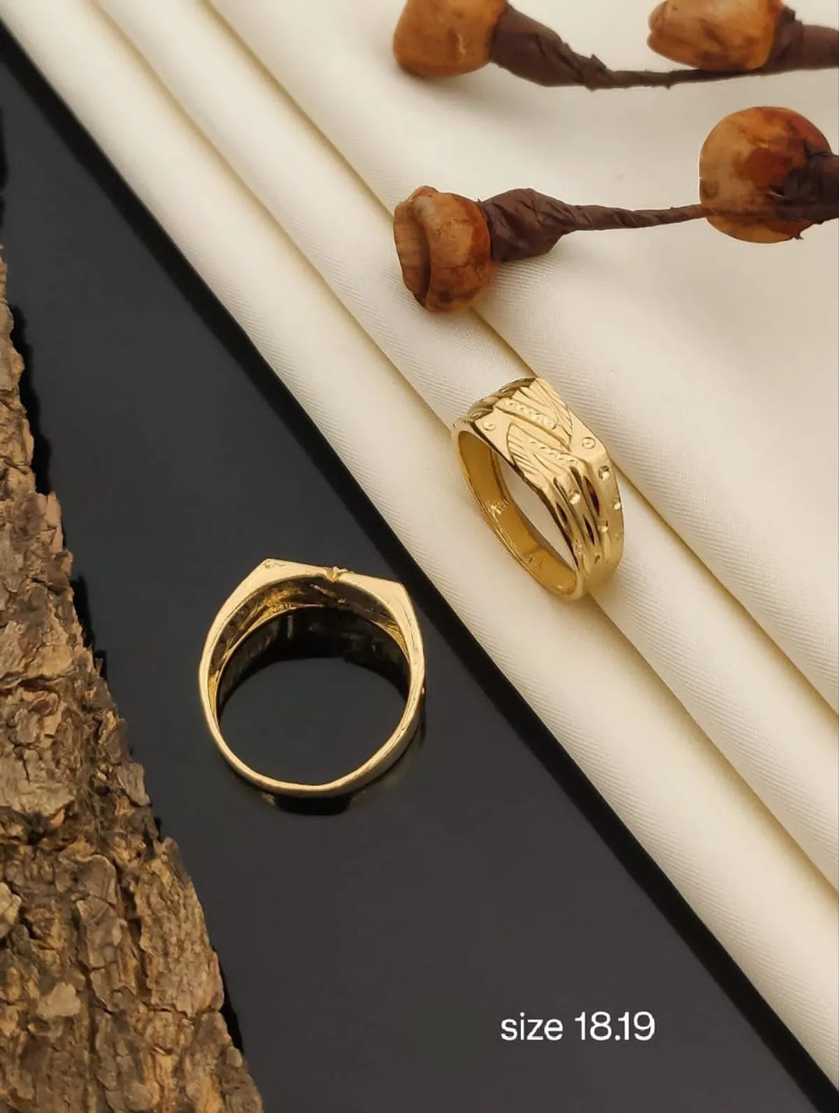 Real Gold Shiner Diamond with style icon Dull Soll Ring for Men & Boys