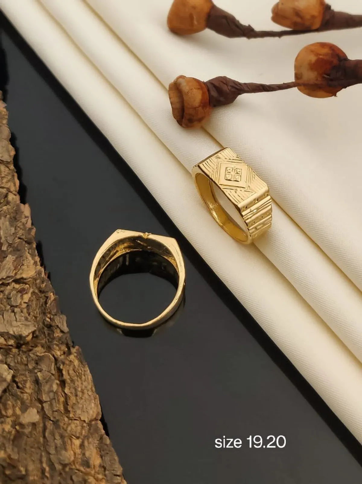 Real Gold Shiner Diamond with Fantastic Dull Soll Ring for Men & Boys