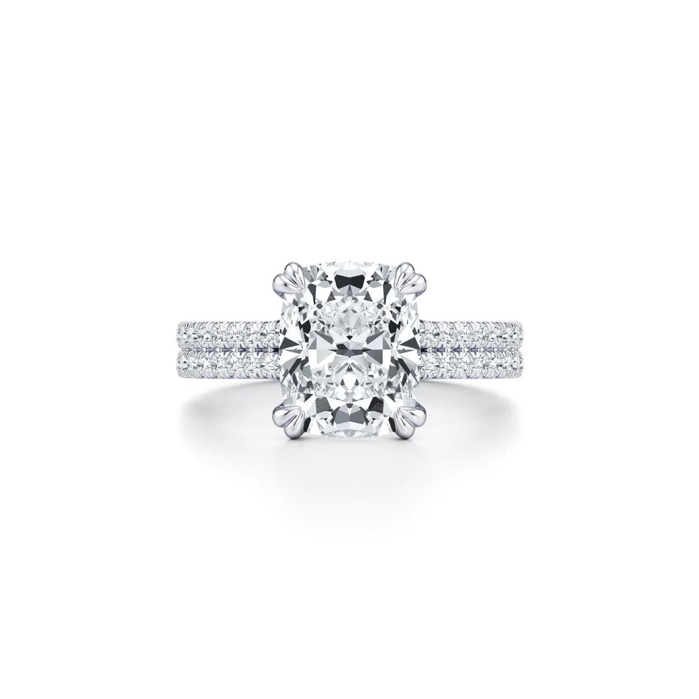 Common :: Ophira 8.30ct antique cushion pave lab grown diamond engagement ring IGI certified close up view