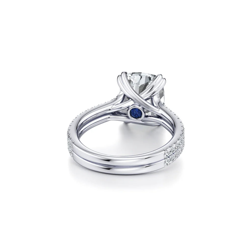 Common : Ophira antique cushion lab diamond ring macro product photo with sparkling details