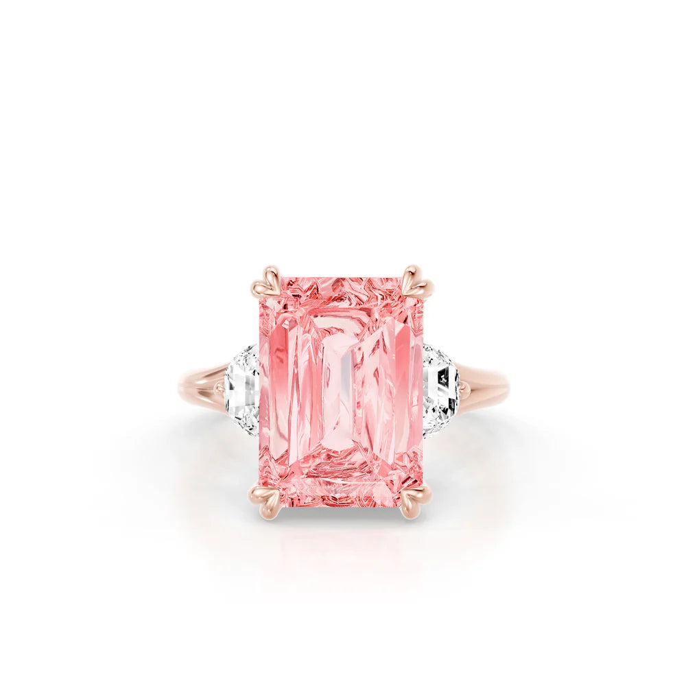 Common :: Velanora 10ct pink emerald three stone lab grown diamond engagement ring IGI certified