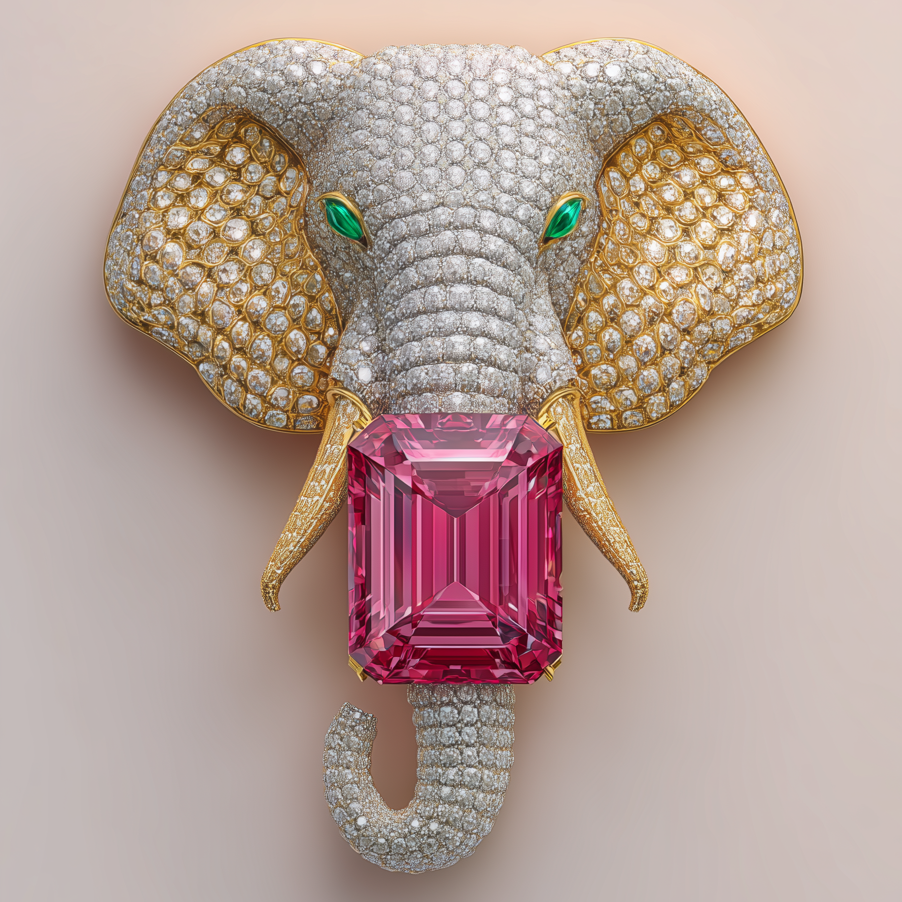 Regal Elephant Lab Diamond Brooch | IGI Certified EF VS | 14KT Yellow Gold Luxury Animal Pin