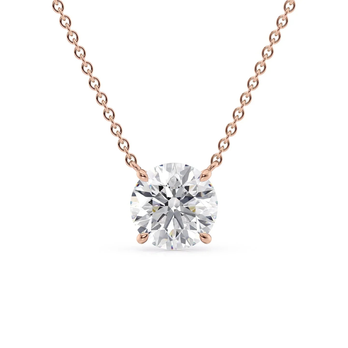 rose :: romantic rose gold solitaire necklace with shimmering round lab diamond