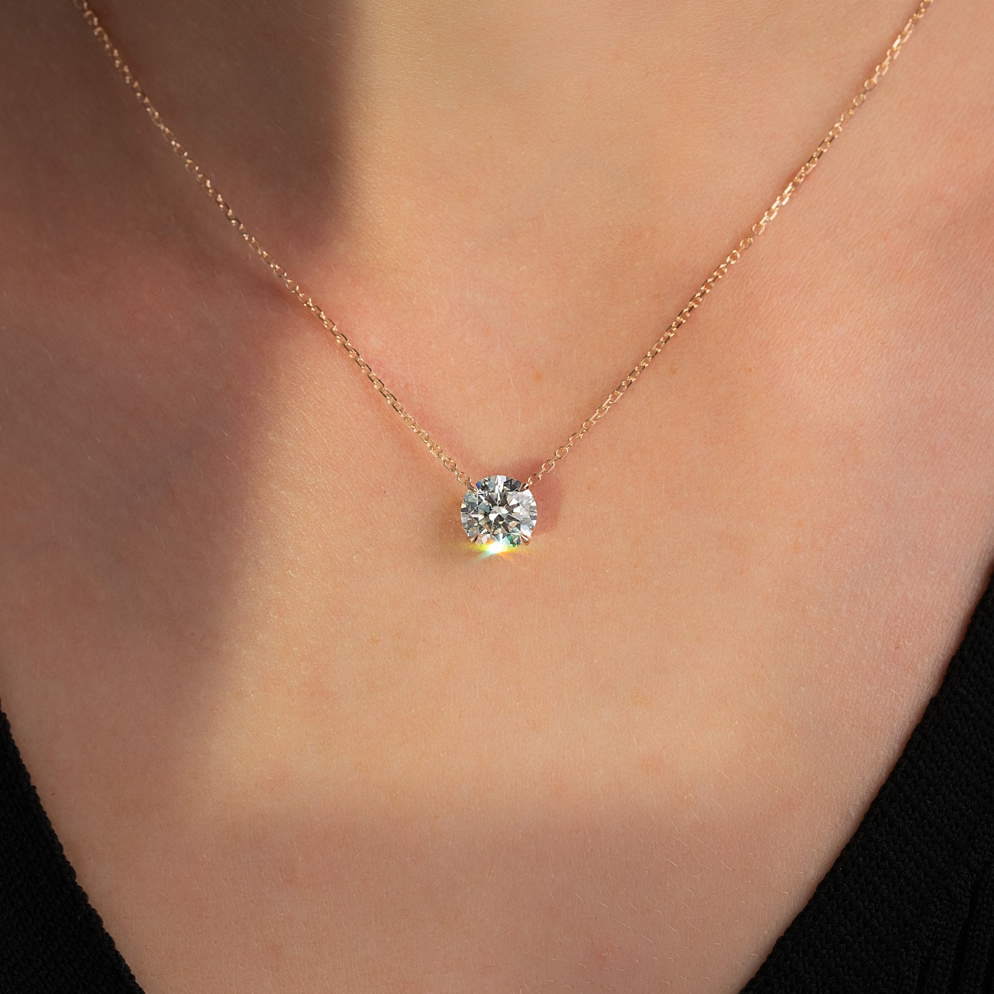 rose :: premium rose gold pendant necklace with sparkling lab grown diamond center