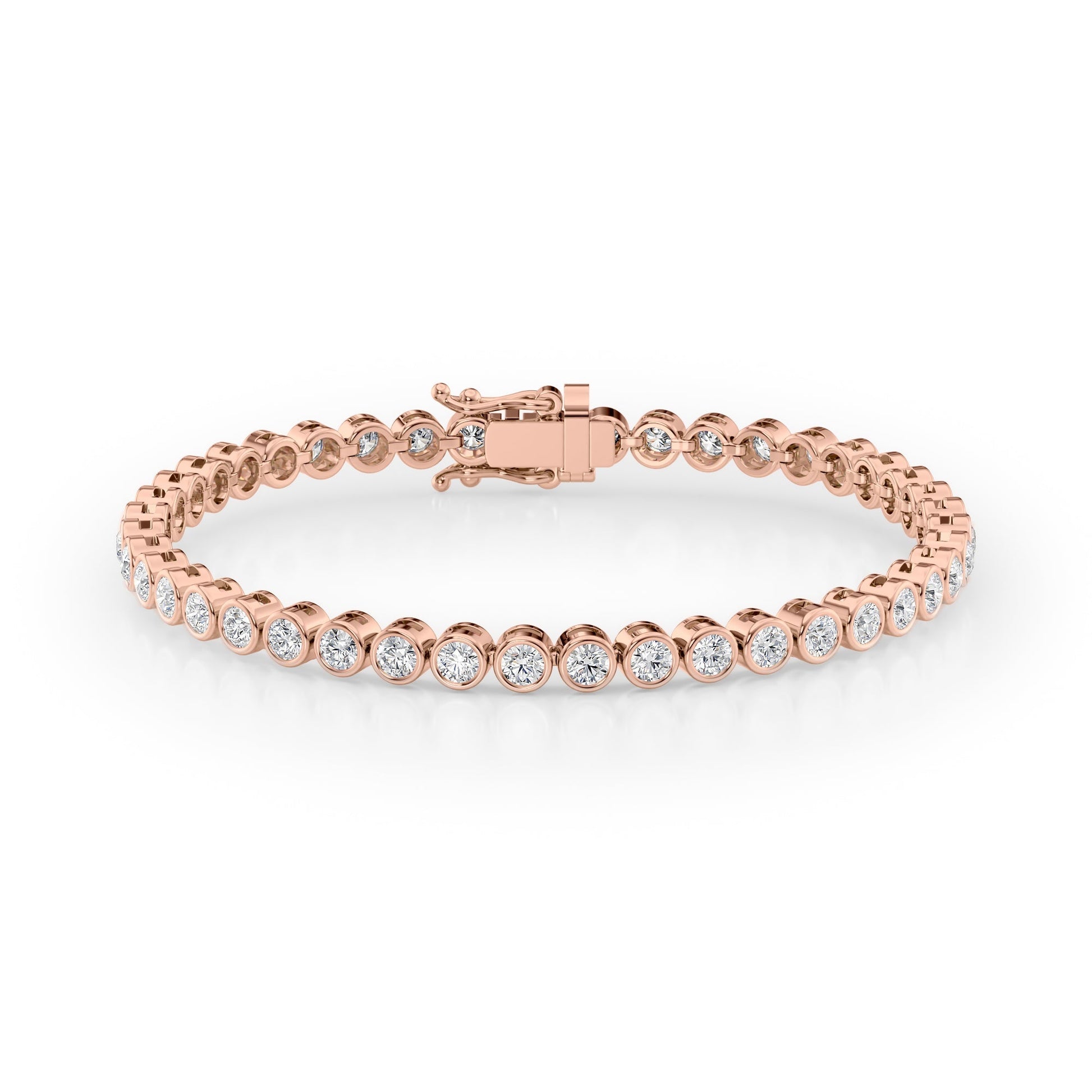 rose :: 4 carat round bezel lab grown diamond tennis bracelet IGI certified