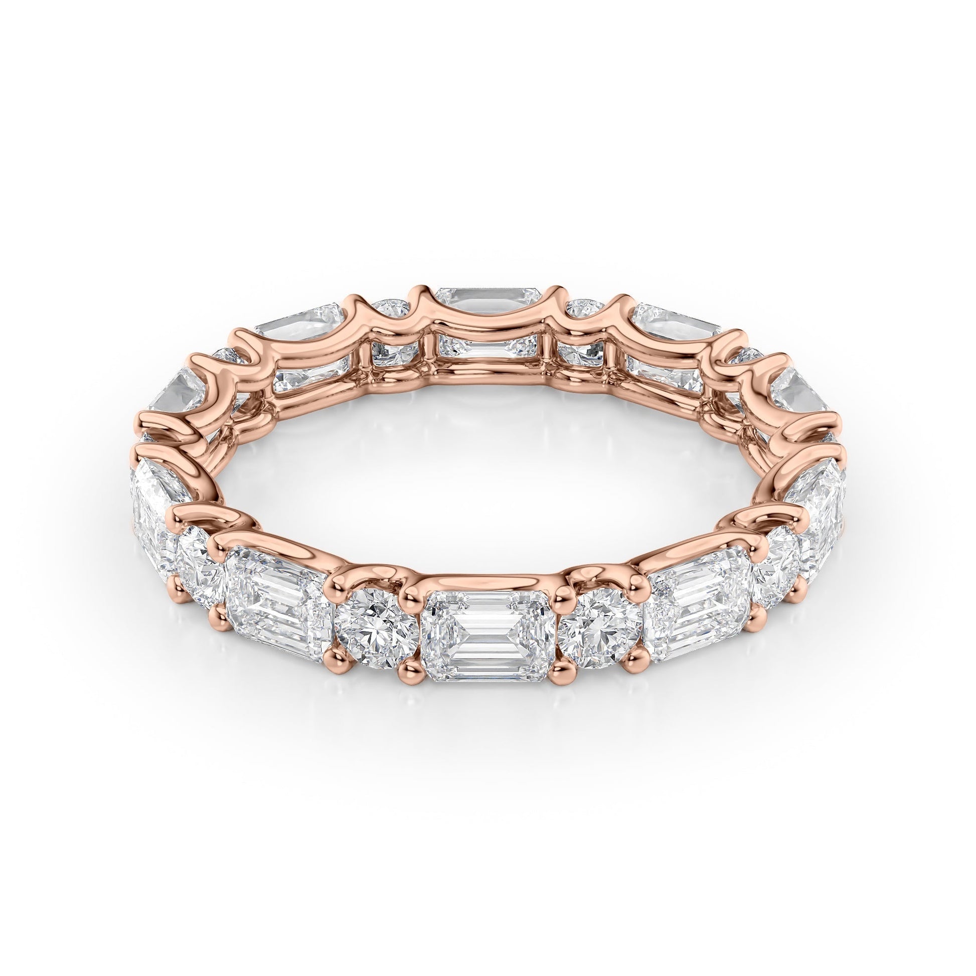 Rose :: Calmorae 3.2ct alternating emerald and round lab grown diamond eternity ring IGI certified rose gold