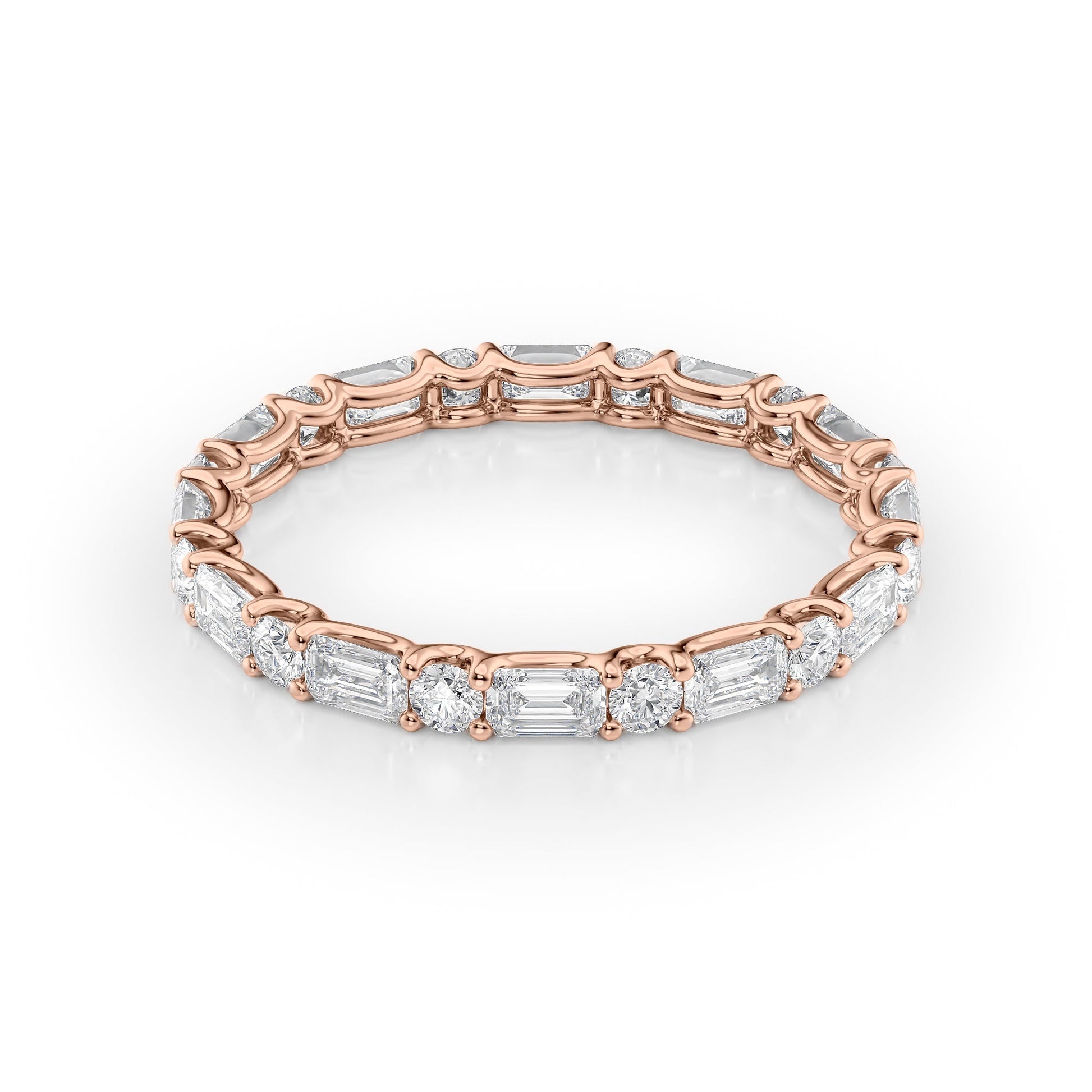 Rose :: Calmorae 1.5ct alternating emerald and round lab grown diamond eternity ring IGI certified rose gold