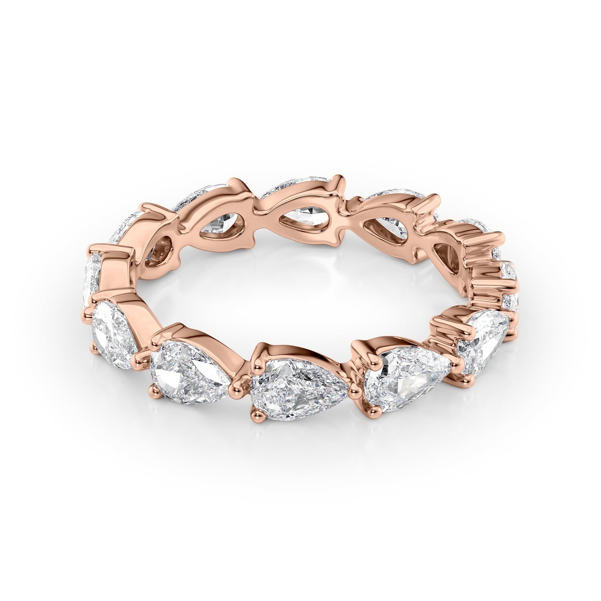 Rose :: Orvellae 2.5ct pear east west lab grown diamond eternity ring IGI certified rose gold wedding band