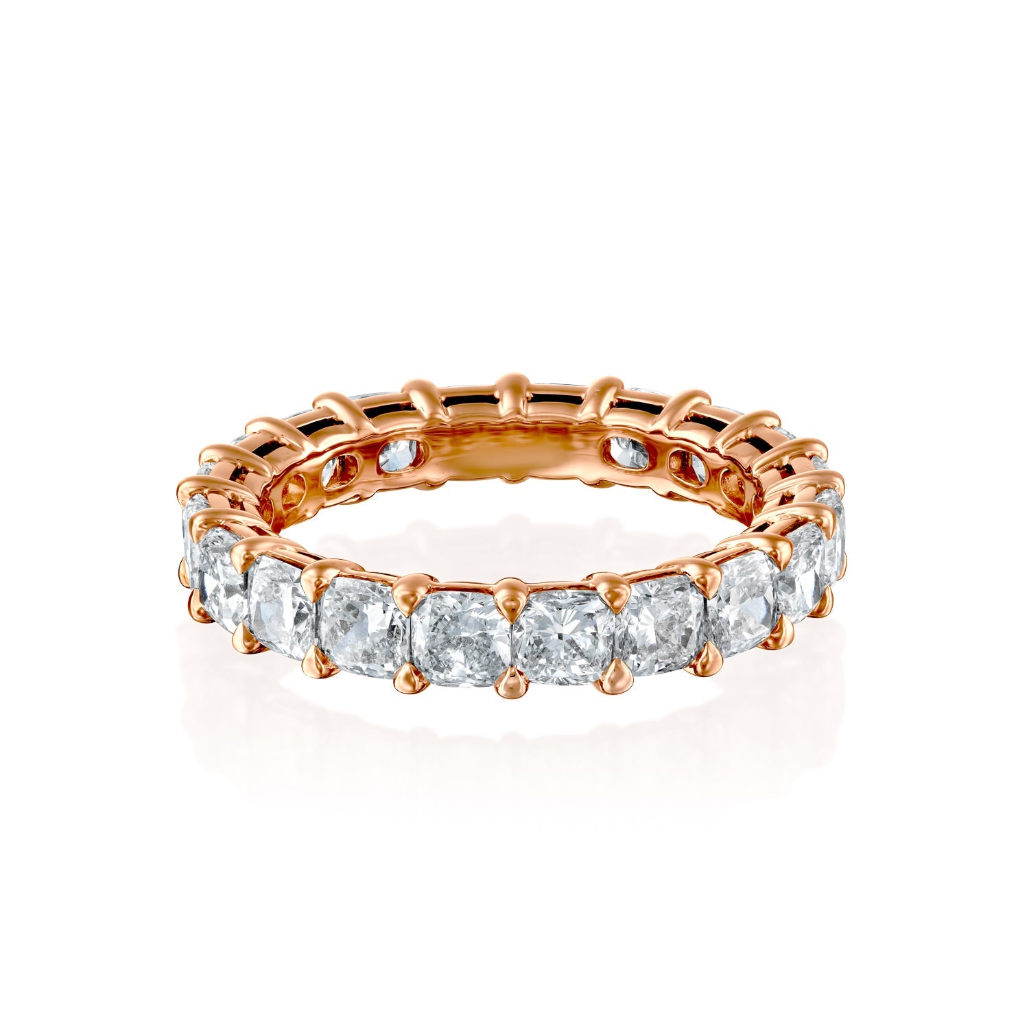 Rose :: Zenvellae 3ct cushion lab grown diamond eternity ring IGI certified rose gold wedding band