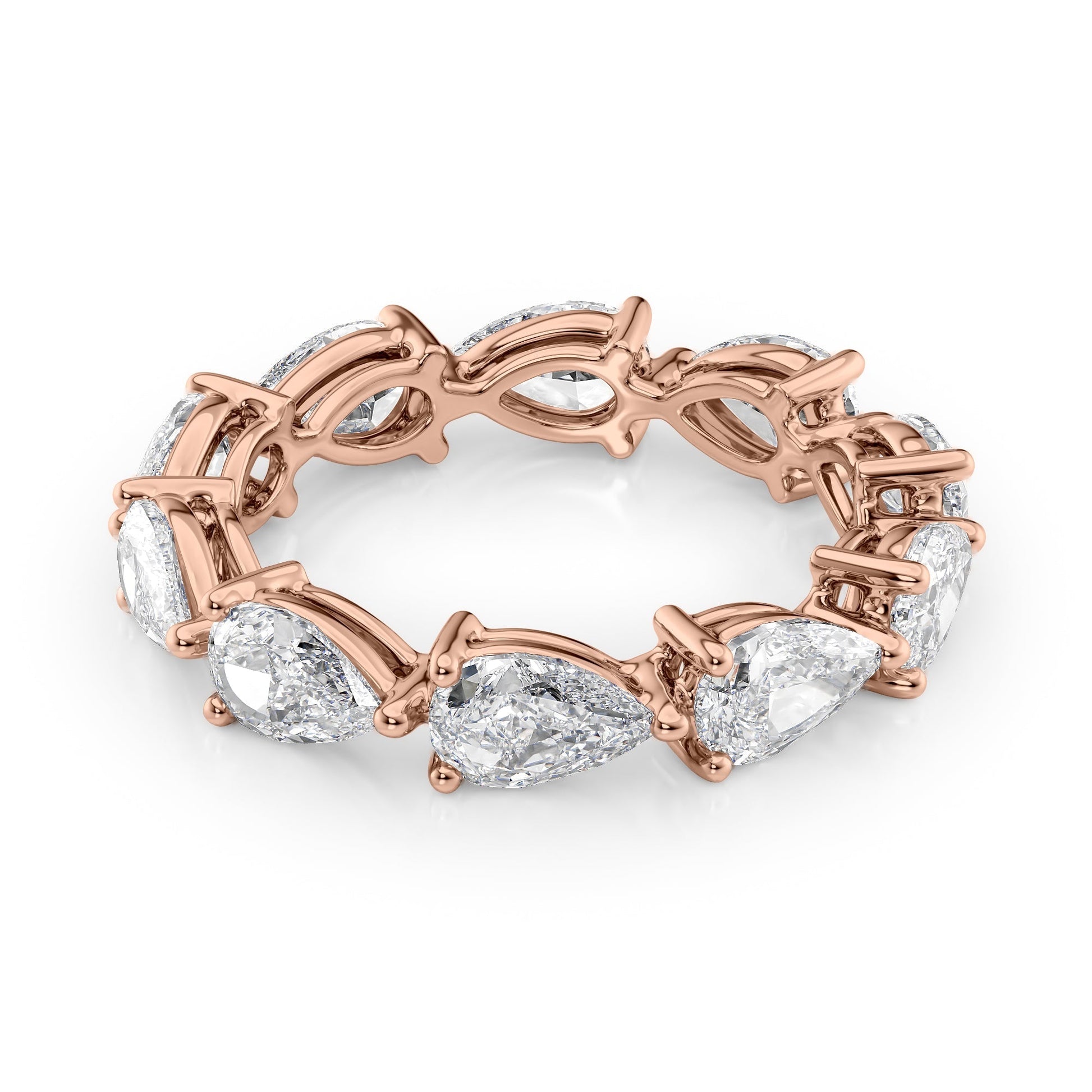 Rose :: Orvellae 3.5ct pear east west lab grown diamond eternity ring IGI certified rose gold luxury wedding band