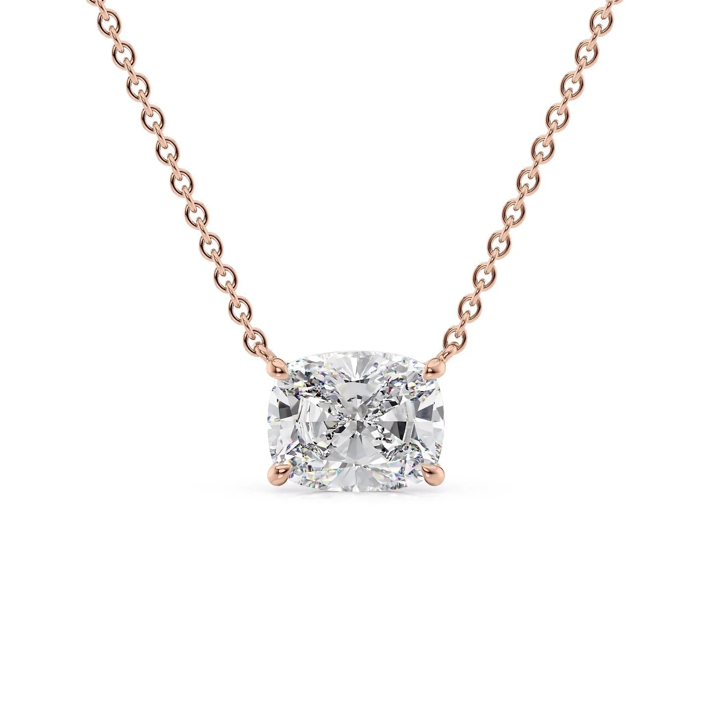 rose :: elegant elongated cushion diamond pendant necklace in rose gold