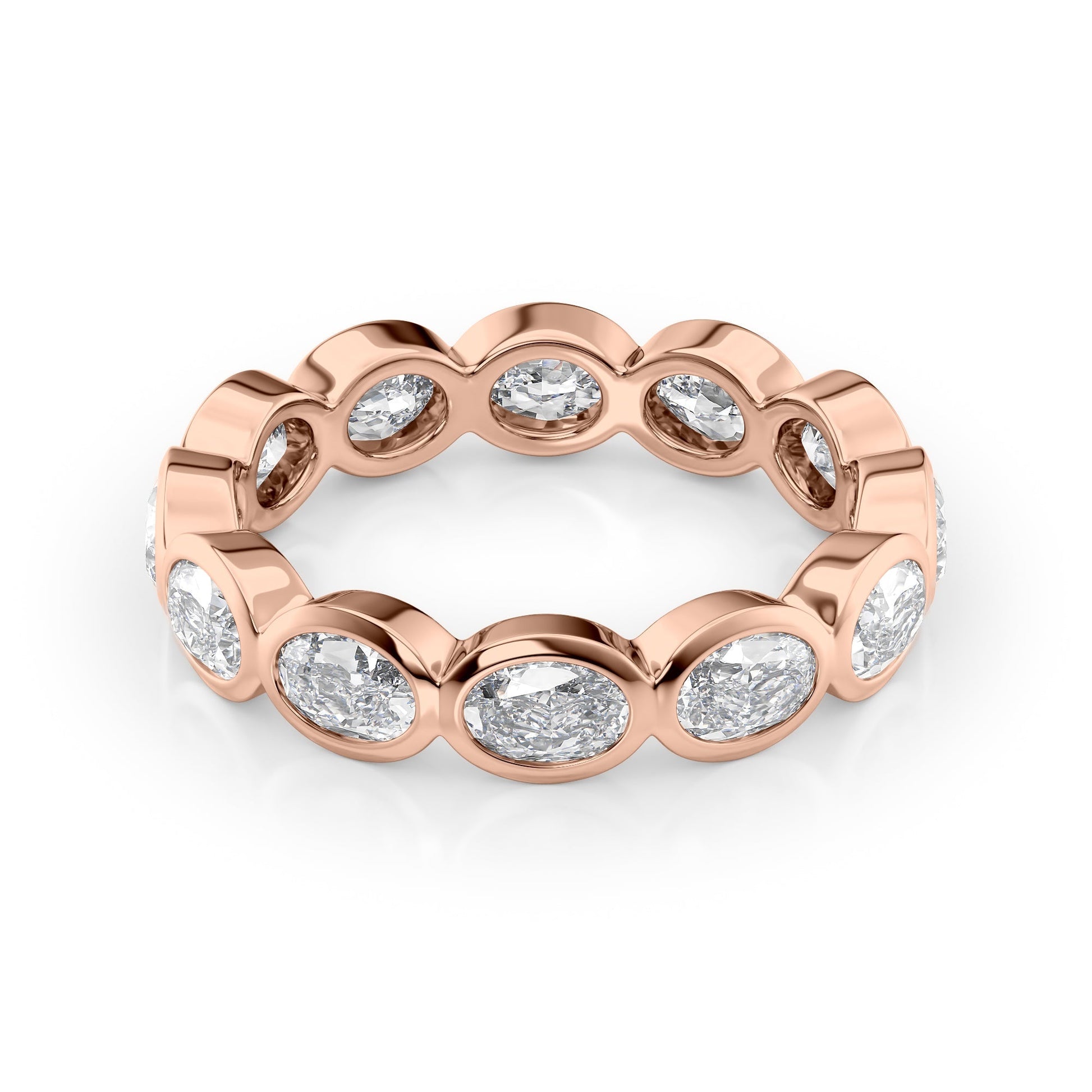 Rose :: Velmiquea 2.4ct oval east west bezel lab grown diamond eternity ring IGI certified rose gold