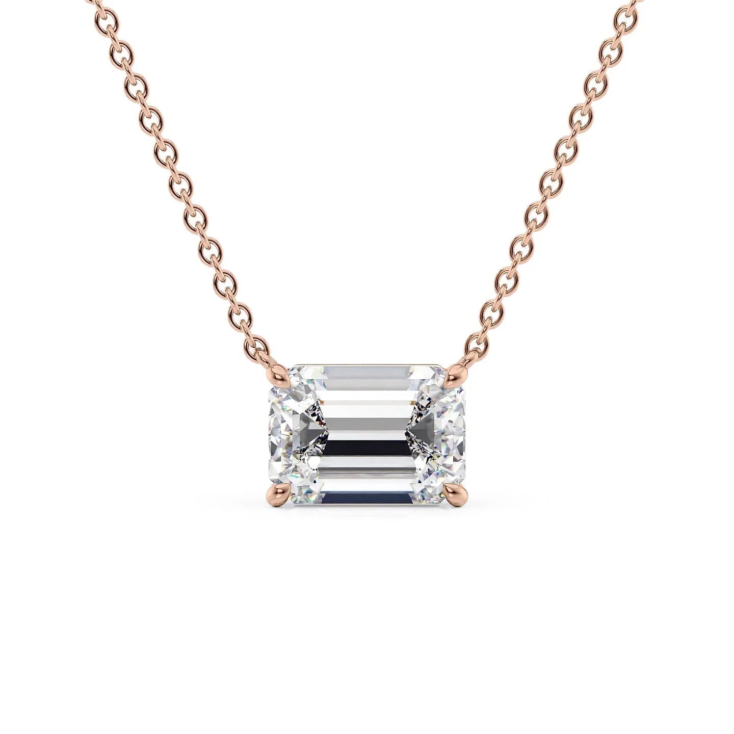 rose :: elegant emerald cut diamond pendant necklace in rose gold