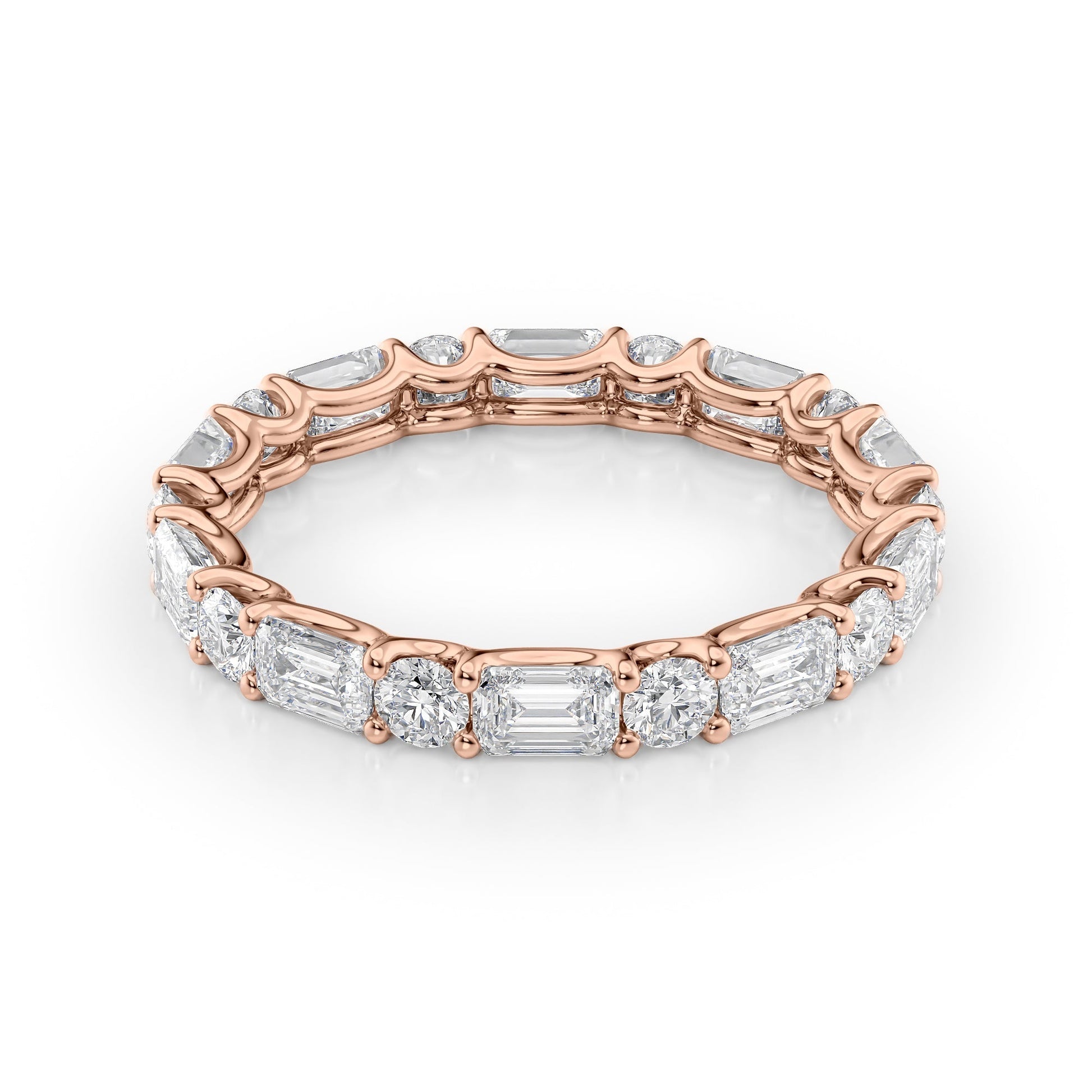 Rose :: Calmorae 2.6ct alternating emerald and round lab grown diamond eternity ring IGI certified rose gold