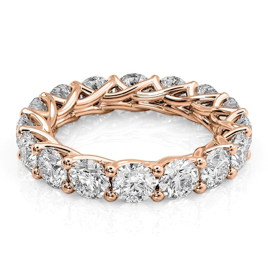 Rose :: Velorique 4.5ct round trellis lab grown diamond eternity ring IGI certified rose gold ultra luxury band