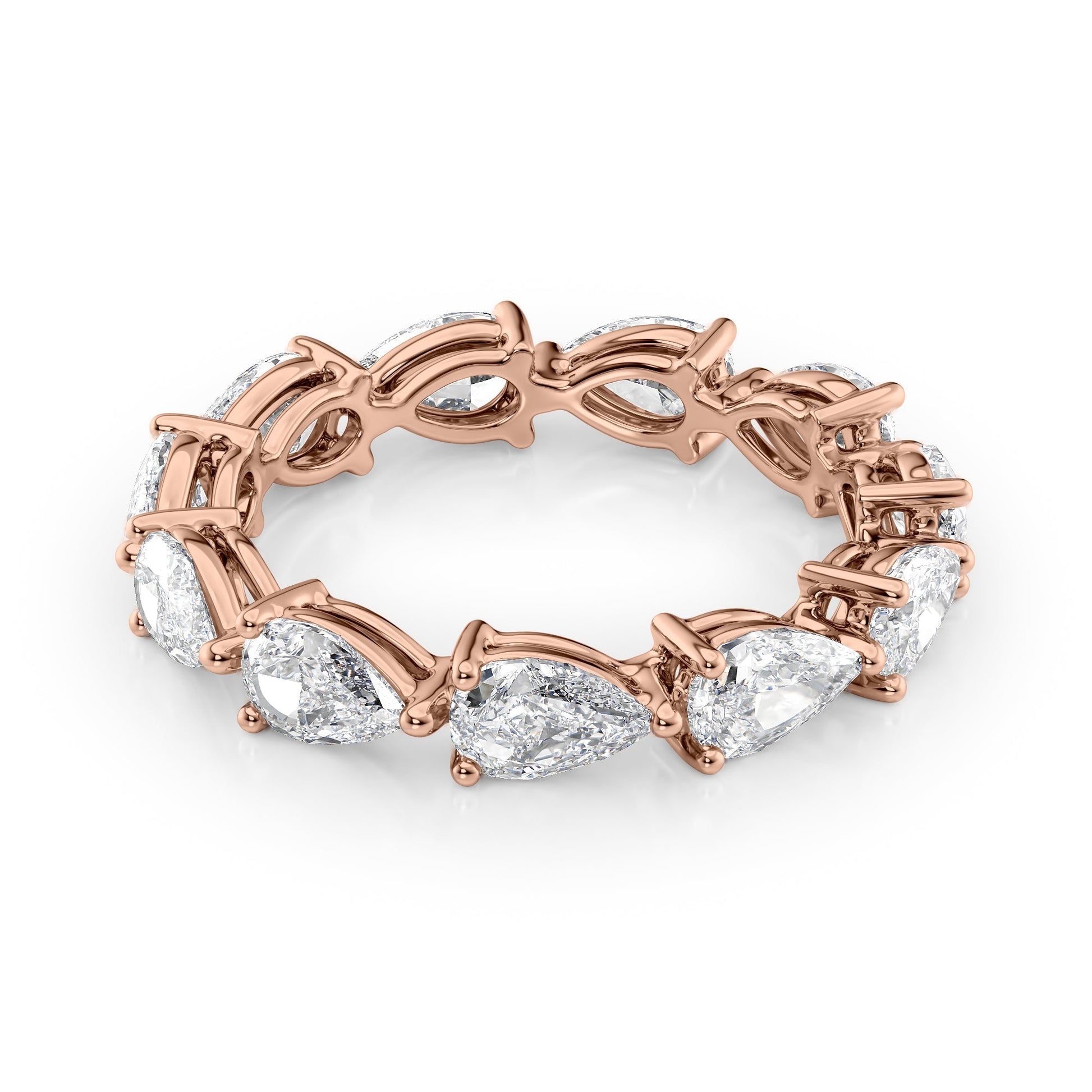 Rose :: Orvellae 3ct pear east west lab grown diamond eternity ring IGI certified rose gold wedding band