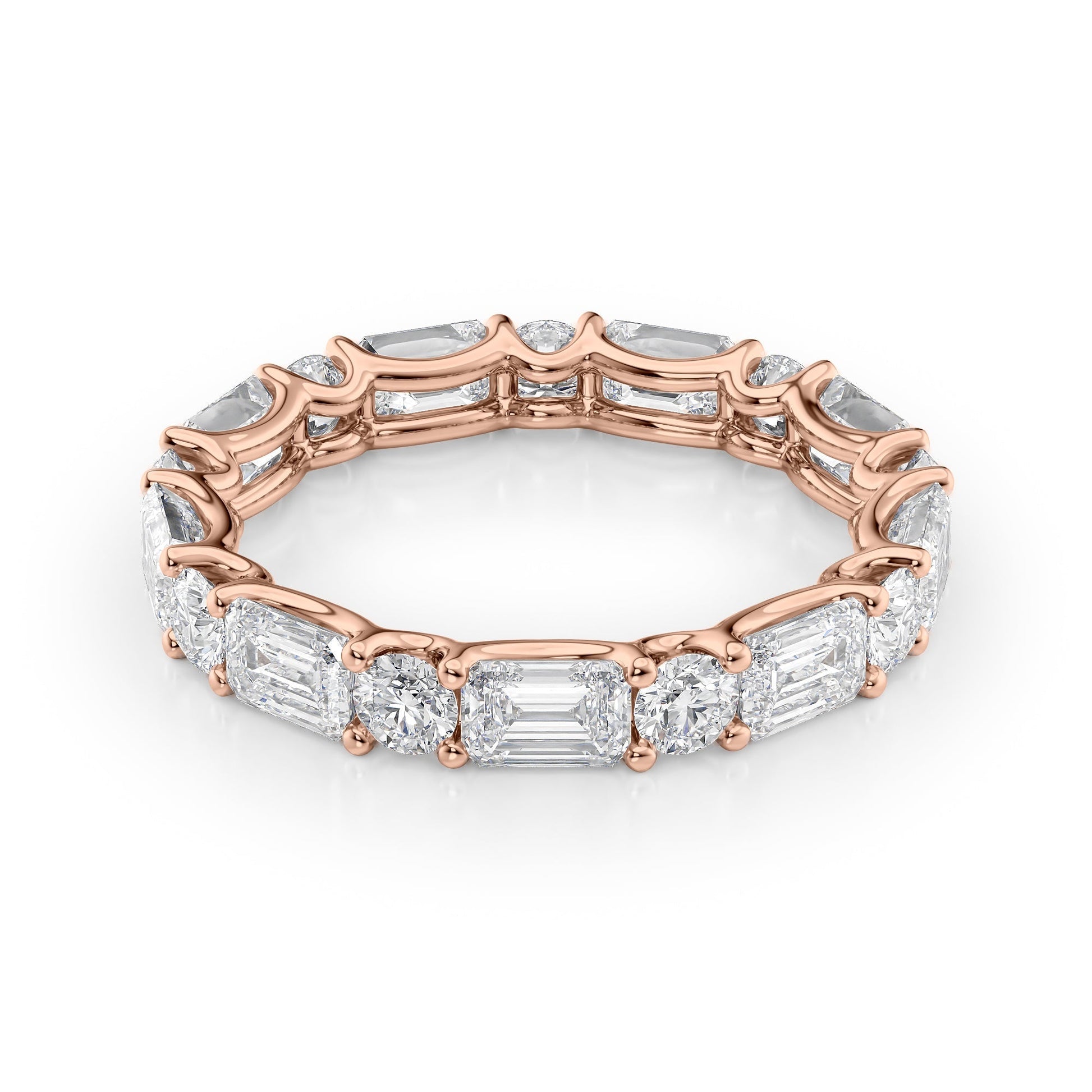 Rose :: Calmorae 3.5ct alternating emerald and round lab grown diamond eternity ring IGI certified rose gold