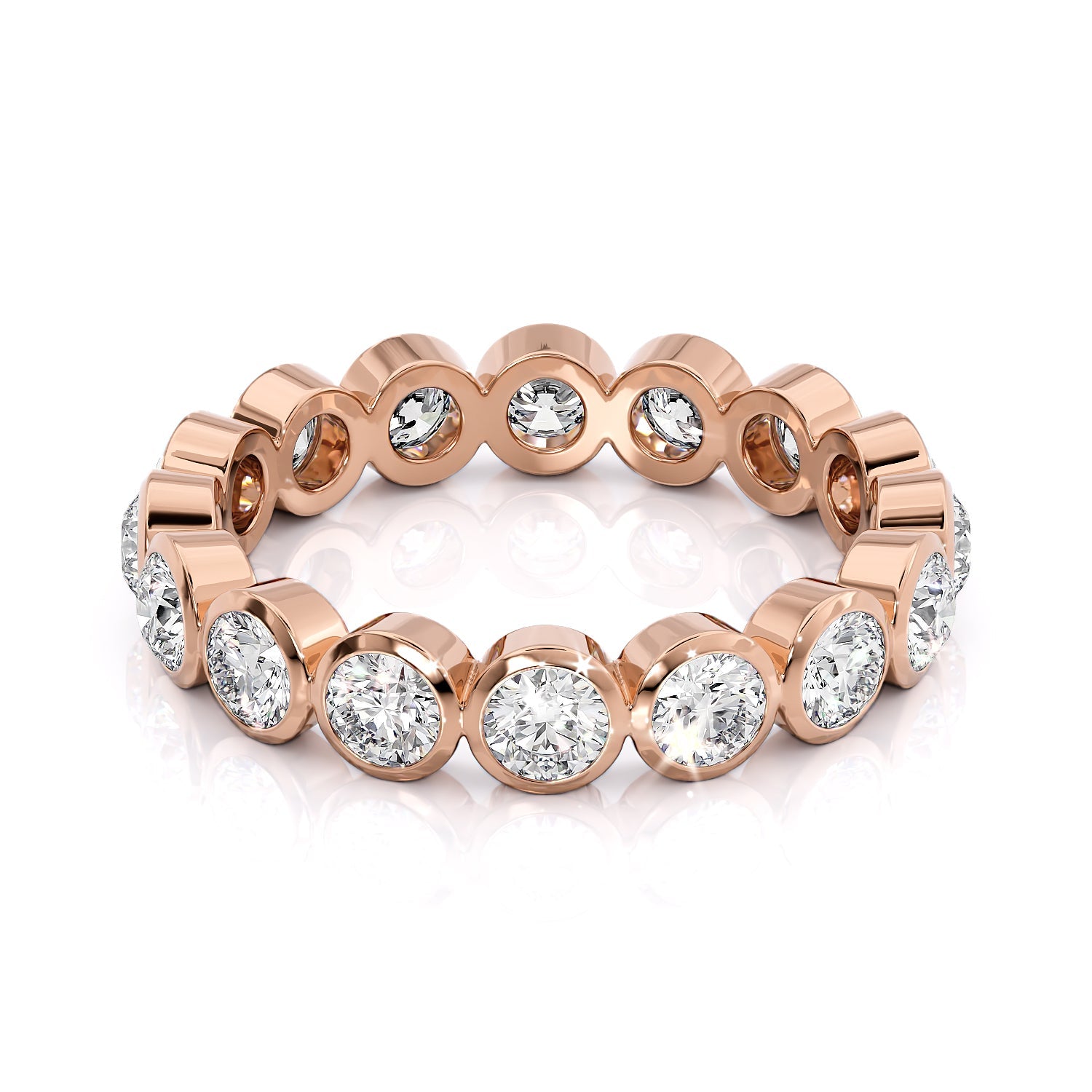 Rose :: Seriquea 1.5ct round bezel lab grown diamond eternity ring IGI certified rose gold wedding band